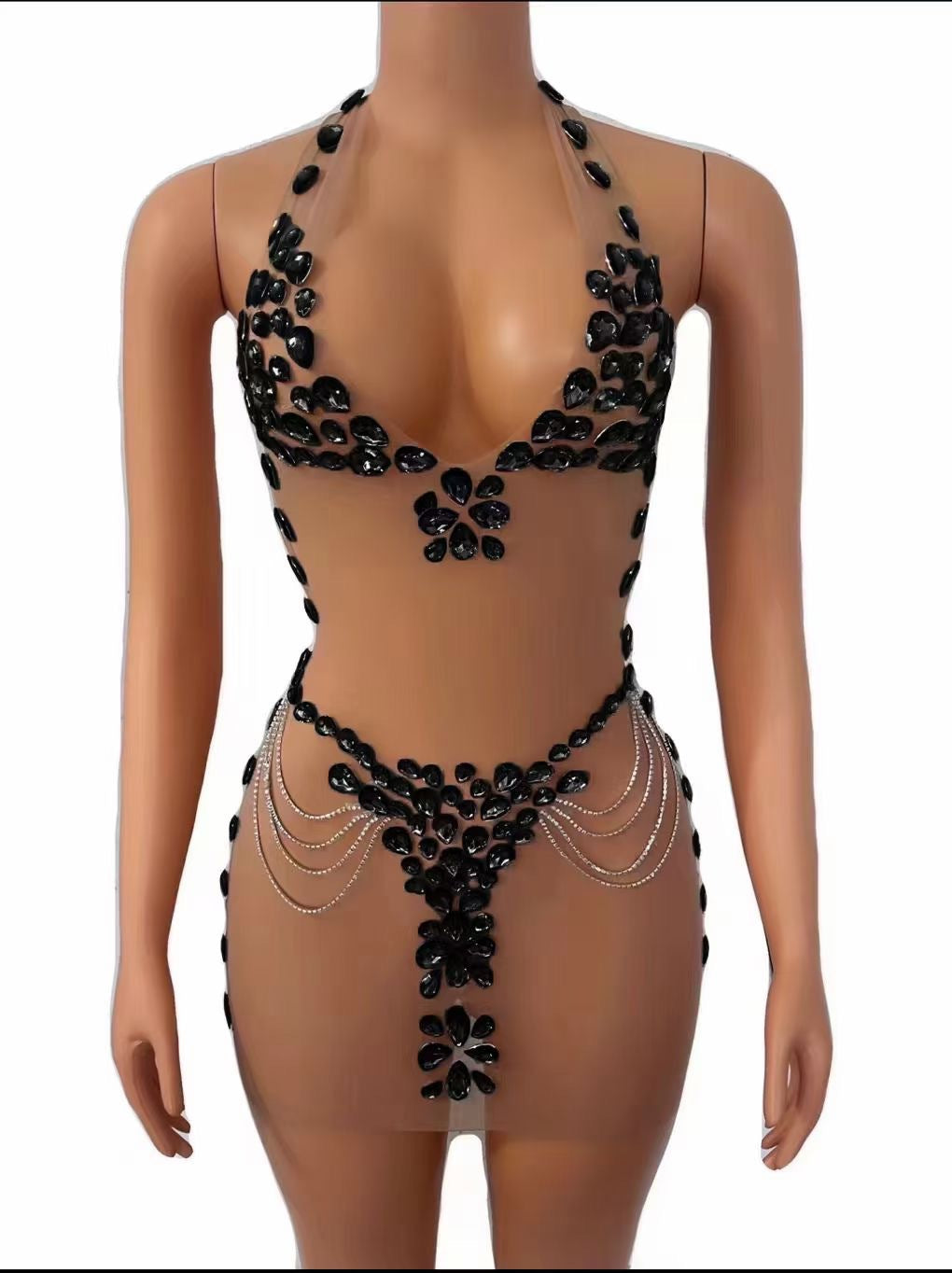 Women's Fashionable See-through Rhinestone Dress