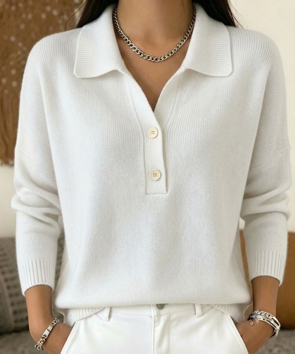 Women 's Polo Collar Knit Sweater Half Button V Neck Solid Color Loose Long Sleeve Elegant Trendy Casual Fall Winter Knit Top