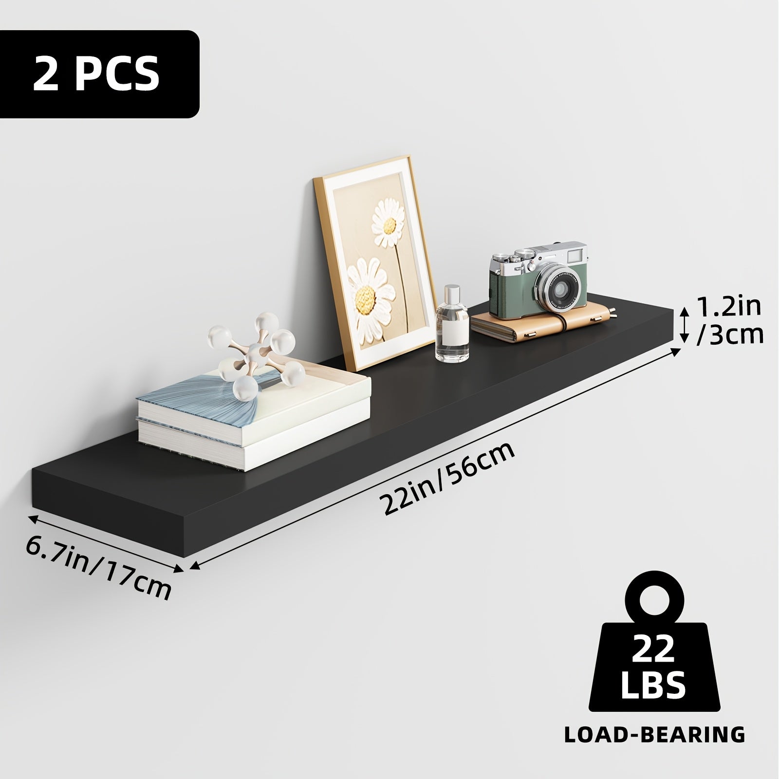 Set of wooden floating shelves for wall-mounted storage