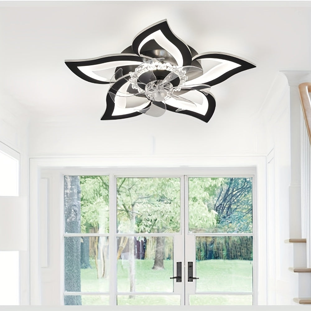 Low Profile Flush Mount Ceiling Fan with Lights and Remote Control – 6 Speed, Black