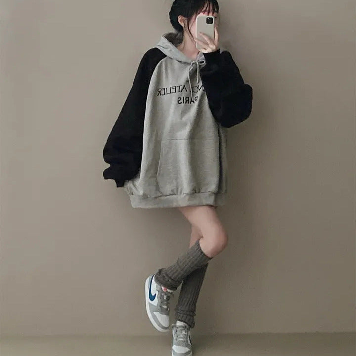Retro Wine Red Raglan Sleeve Casual Cotton Sweater