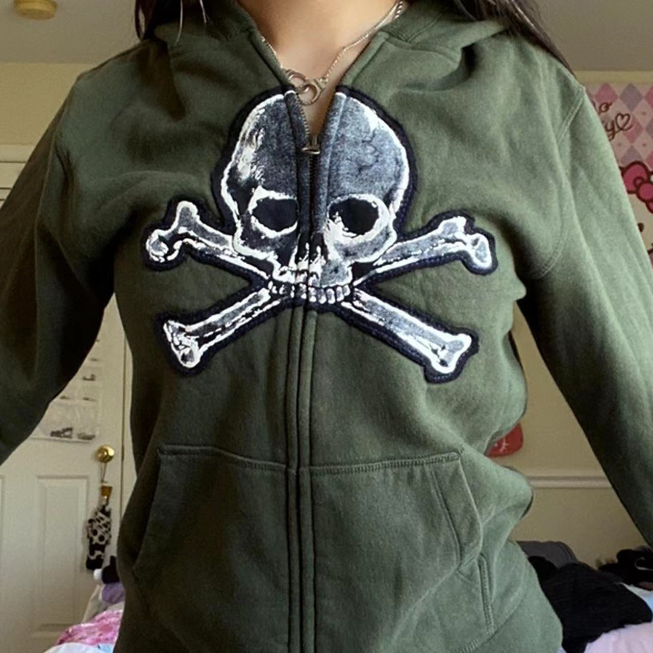 Women's Fleece Skull Print Zip-Up Hoodie