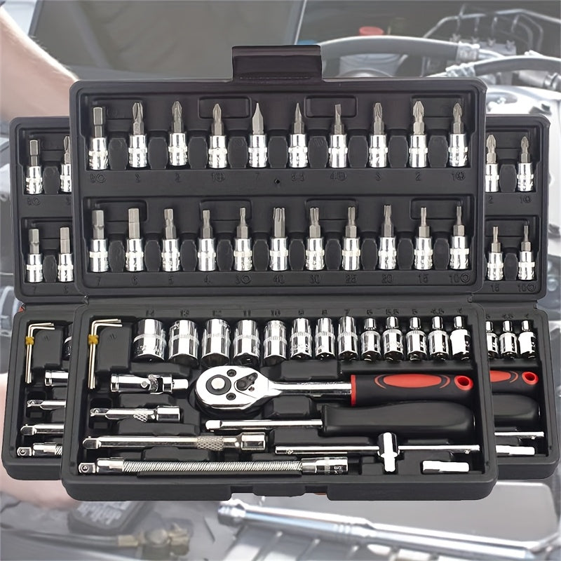 High-end Professional 45+1/44+2/42+1-piece Tool Set, Auto/bicycle Repair Machinery Kit, 1/2 Inch *1/4 Inch 3/8 Inch Drive Depth And Standard Wrench Set, Race-grade Auto Parts Repair Ratchet Wrench...
