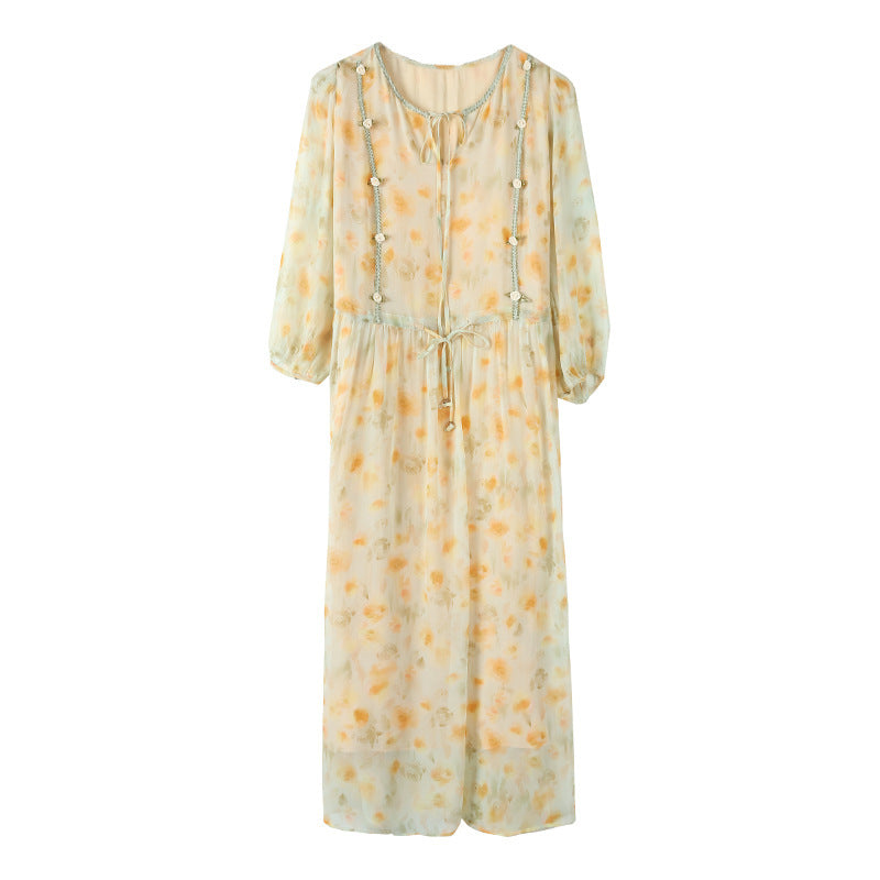 Women's Elegant Floral Mulberry Silk Midi Skirt