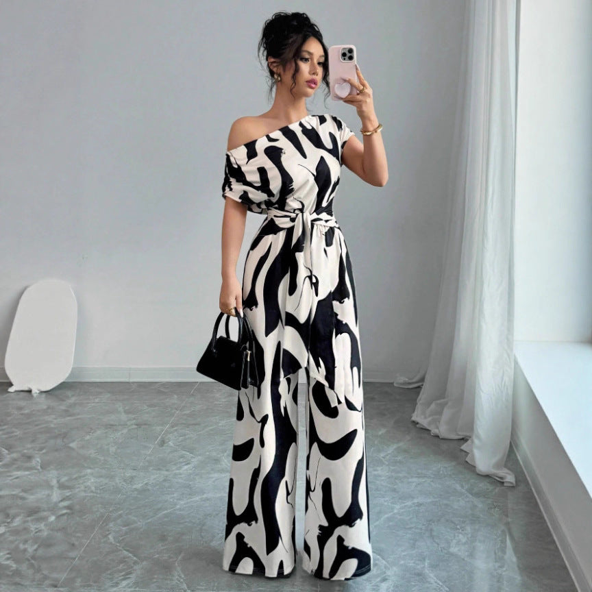 Chic One-Shoulder Wide Leg Vacation Jumpsuit
