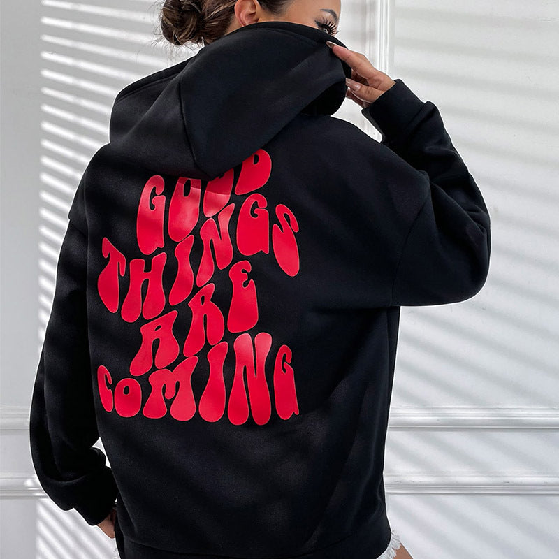 Cozy Streetwear Letter Print Brushed Hoodie