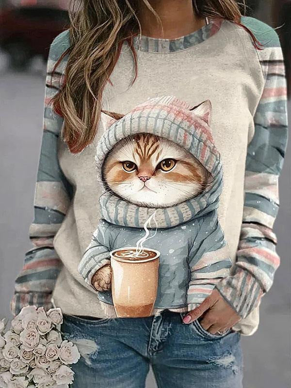 Chic Casual Digital Print Loose Women's Sweater