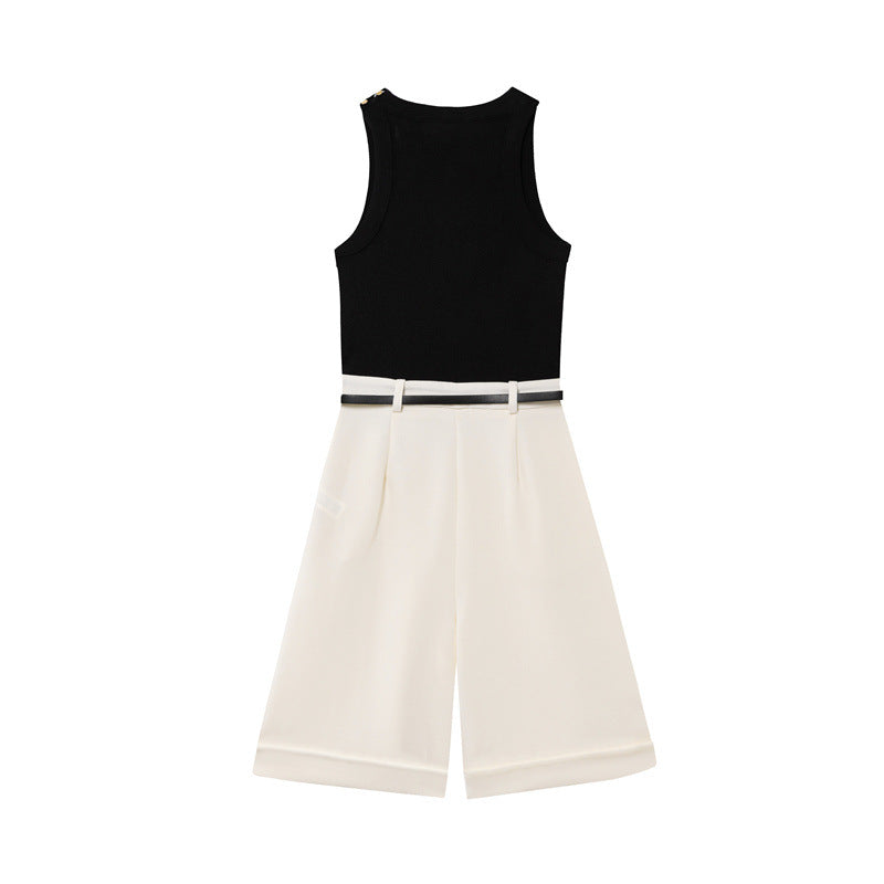 Chic Belted Short Stitching Jumpsuit for Women