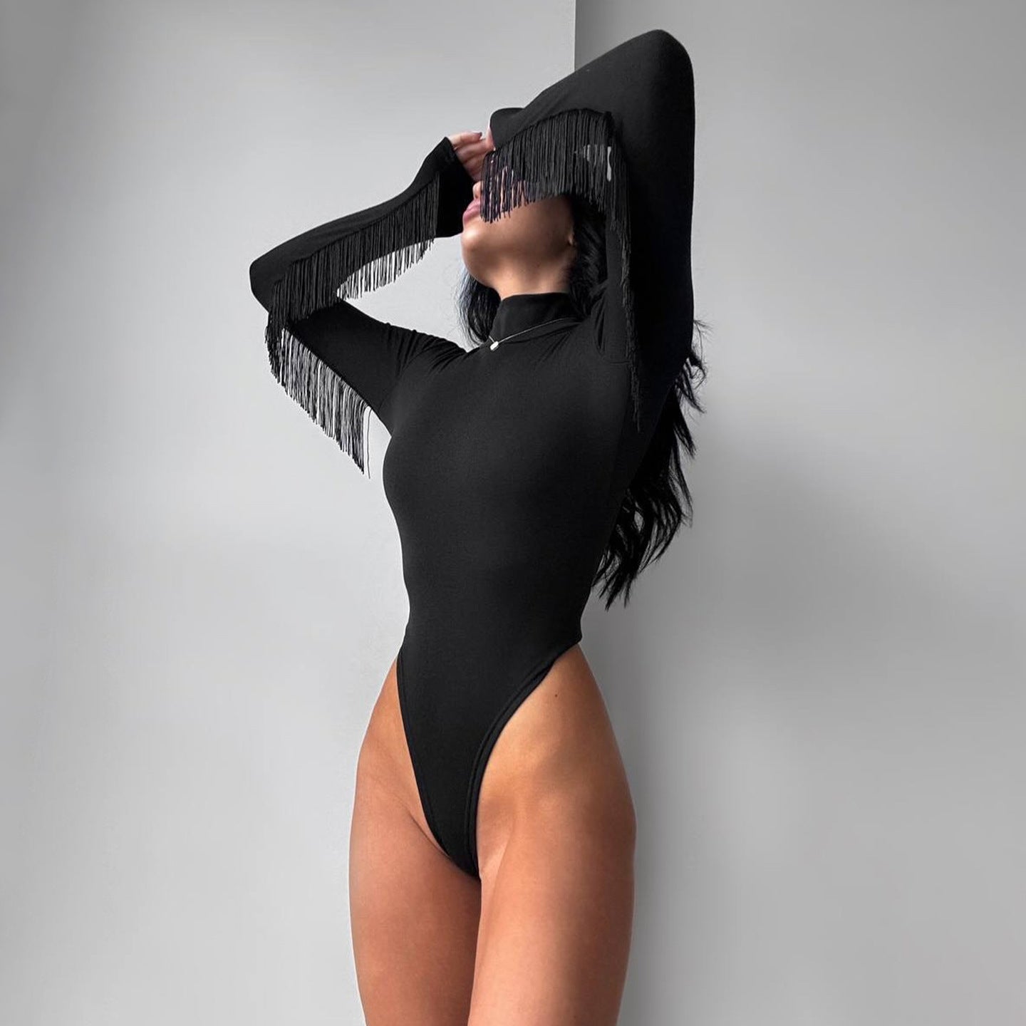 Chic Solid Tasseled Long Sleeve Jumpsuit