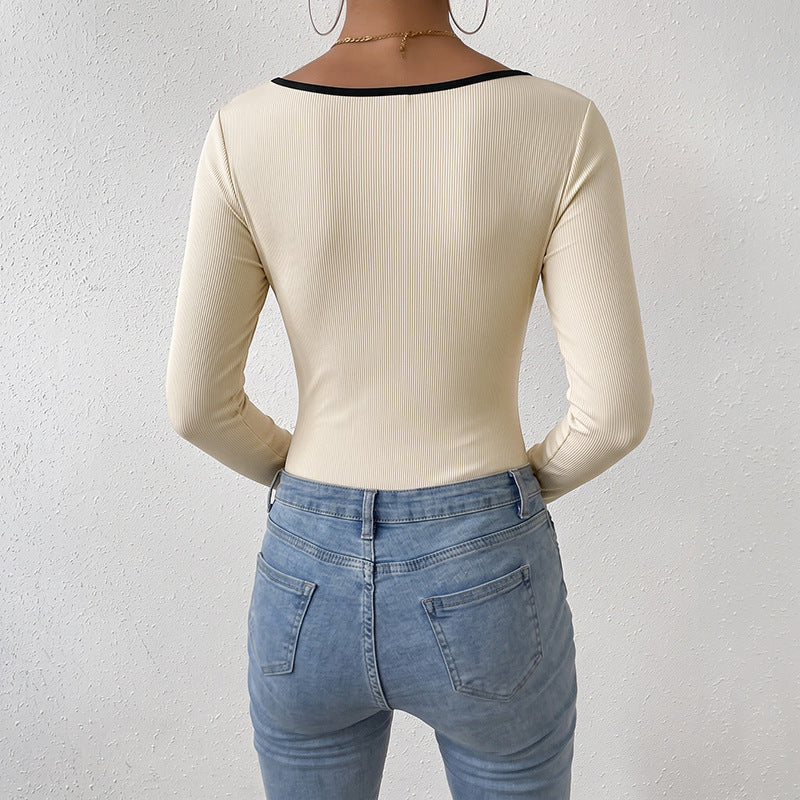 Casual Ribbed Knit Long-Sleeve Jumpsuit