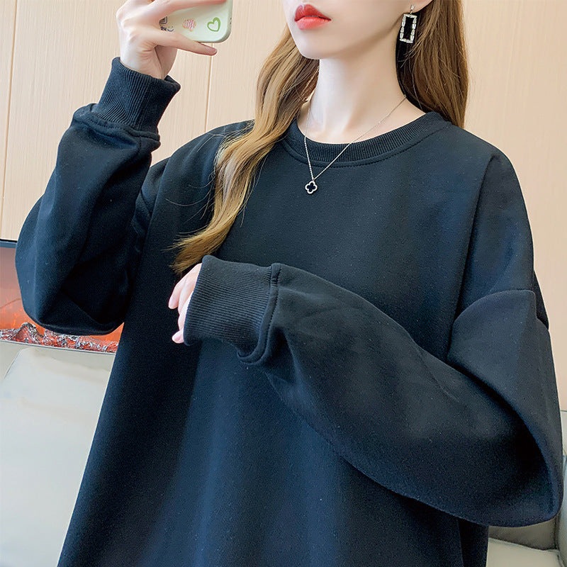 Women's Plus Size Solid Round Neck Loose Sweater
