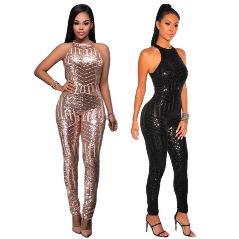 Elegant Backless Jumpsuit in Champagne & Black