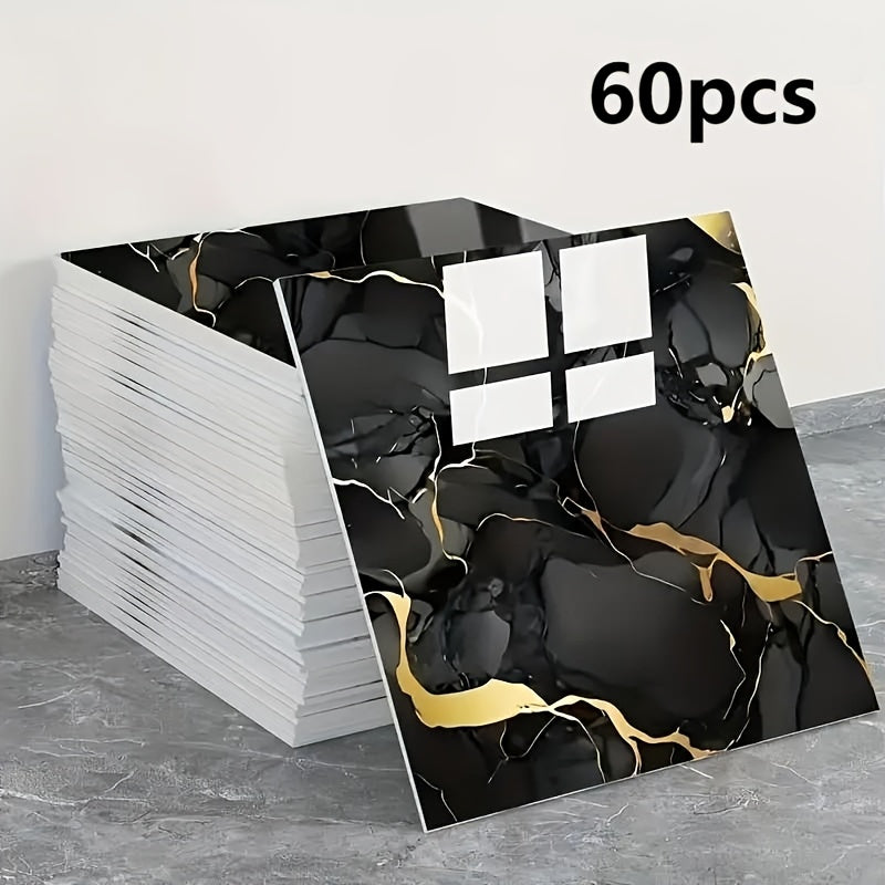 20/40/60pcs Glossy Marble Pattern Imitation Ceramic Tile Self-Adhesive Wall Stickers, Peel and Stick, Waterproof for Living Room Kitchen Backsplash Bathroom Home Wall Decals, Not Suitable for High…