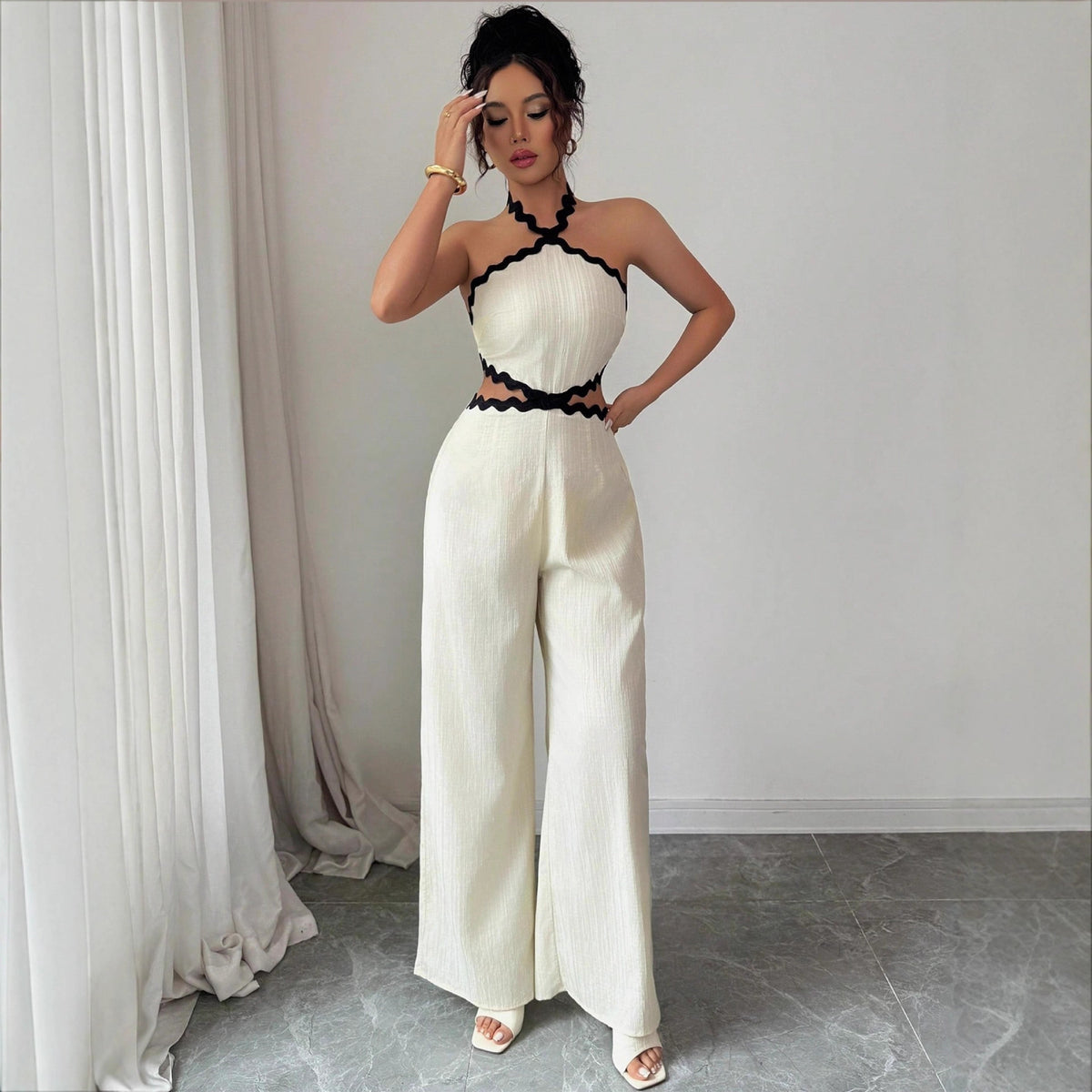 Chic Wave Lace Halter Jumpsuit for Women