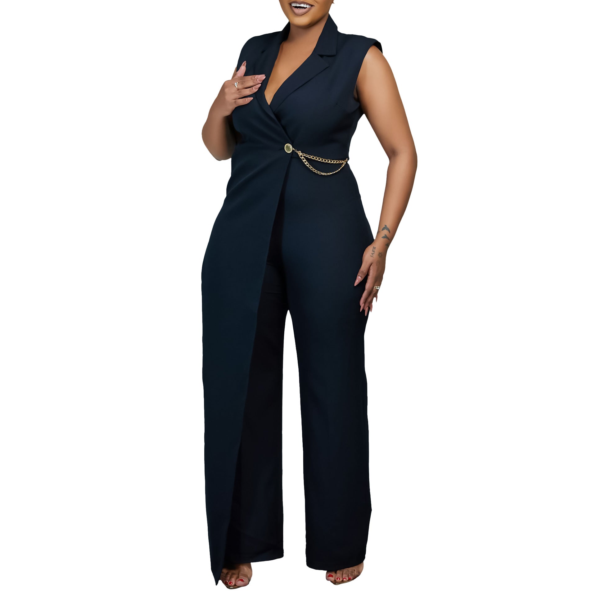 Sleeveless Blazer-collar Jumpsuit Chic And Stylish