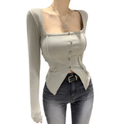 Slim-Fit Button Lapel Summer Top