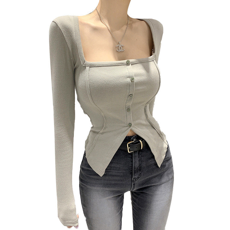 Slim-Fit Button Lapel Summer Top