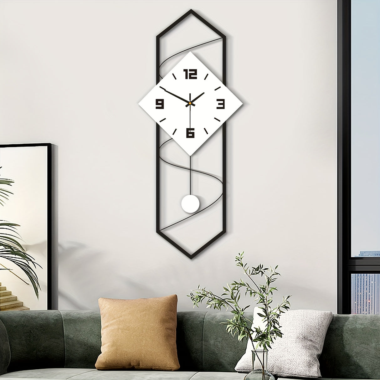 27.5" Large Wall Clock Modern Big Pendulum Wall Clock For Living Room Decor, Black And White Wall Clock Modern Pendulum Wall Clock With Silent Movement Metal+ Solid Wood