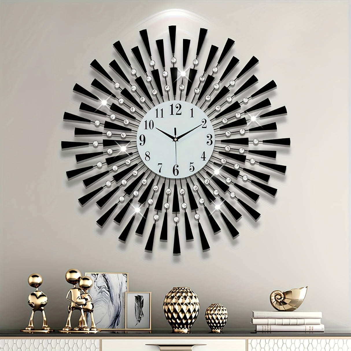 1pc Metal Large Wall Clock, Silent No Ticking, Battery Powered, Shiny Crystal, Ideal Gift For Living Room, Dining Room, Bedroom, Study - No Battery Included