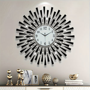 1pc Metal Large Wall Clock, Silent No Ticking, Battery Powered, Shiny Crystal, Ideal Gift For Living Room, Dining Room, Bedroom, Study - No Battery Included