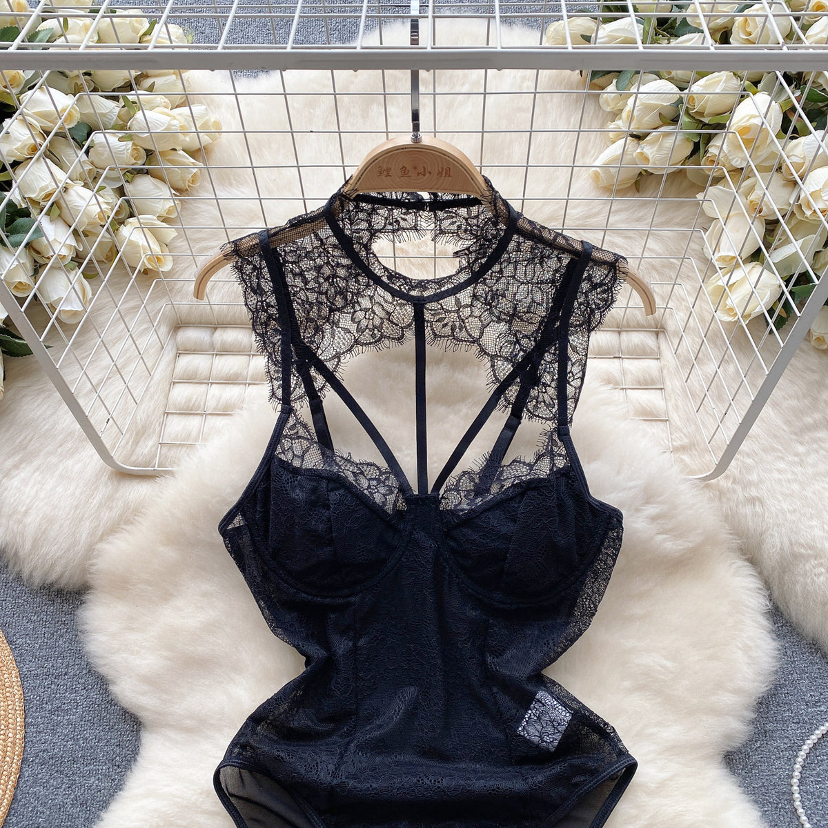 Autumn Lace Mesh Tight Design Retro Affordable Luxury Temperament Top Jumpsuit