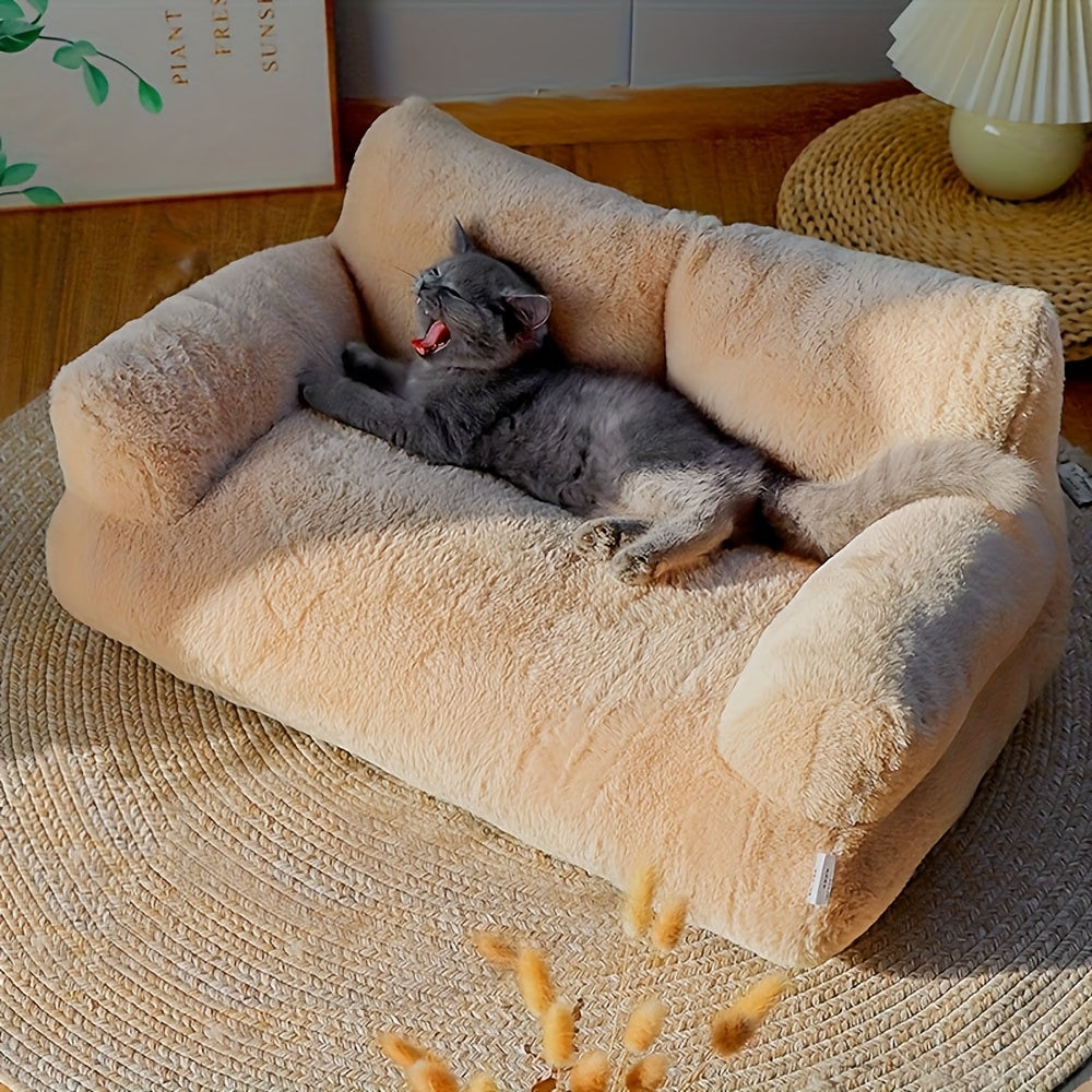 Four Seasons Comfort Plush Cat Sofa Bed - All-Season Washable & Removable, High-Resilience Pet Bed With Soft Cover, Detachable Cover For Small Dogs & Cats, Orange Pet Bed (Easy-Clean, Fits Kittens...