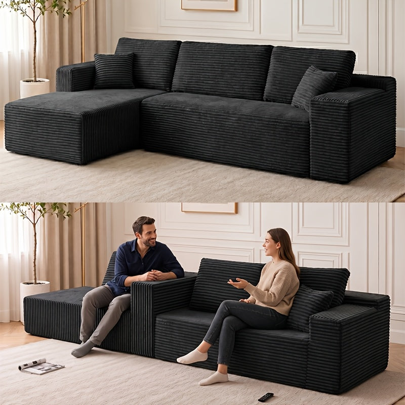 Left chaise L-shaped sectional sofa with memory foam cushions and corduroy upholstery