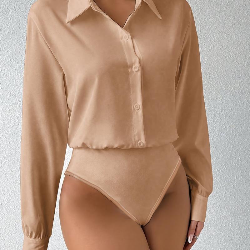 Elegant Button-Front Long Sleeve Solid Jumpsuit