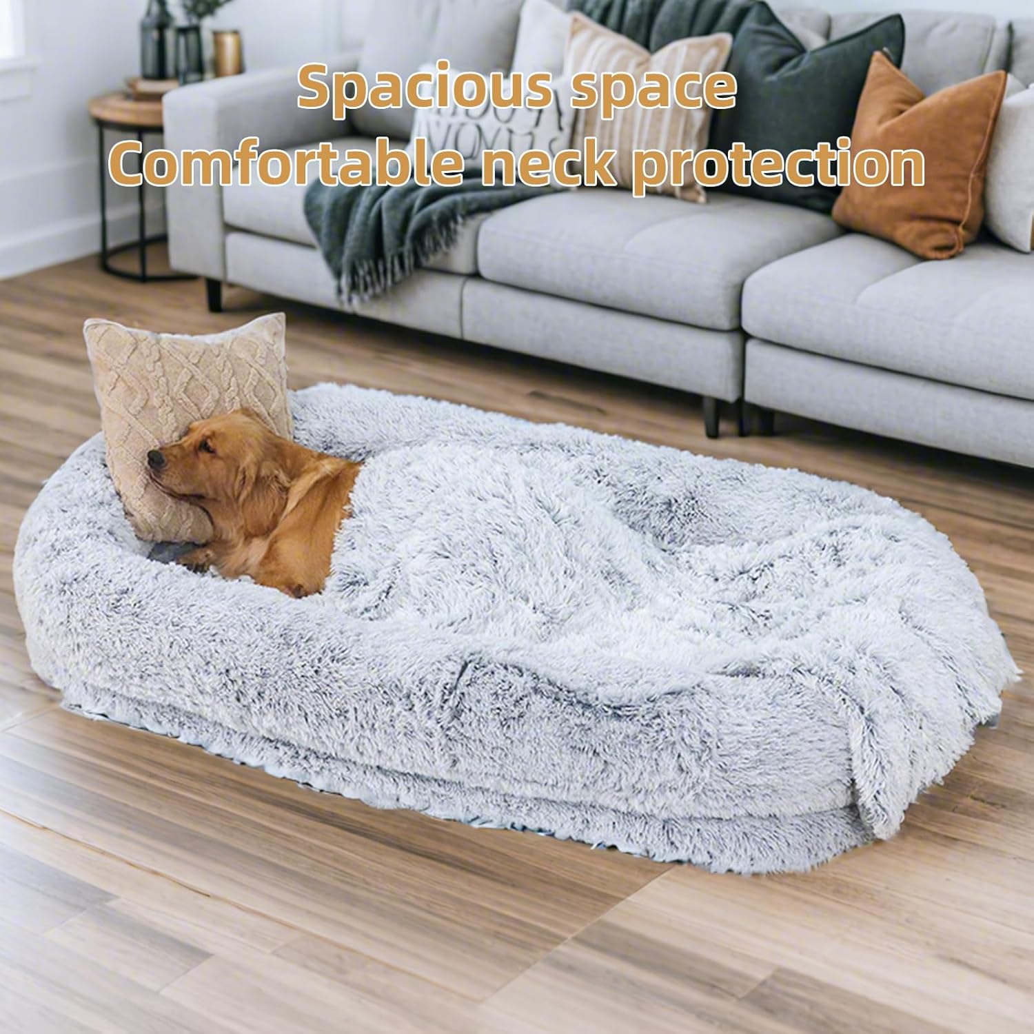 Human Dog Bed, Fits Adult And Pet Washable Giant People Dogbed 3.94inch Thick Memory Foam Large Oversize Pet Bed With Plump Pillow, Blanket, Strap, Round Large Dog Bed, Dog Bed Cover, Heavy Duty Dog