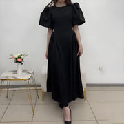 Womens Puff-sleeve Lace-up Formal Dress