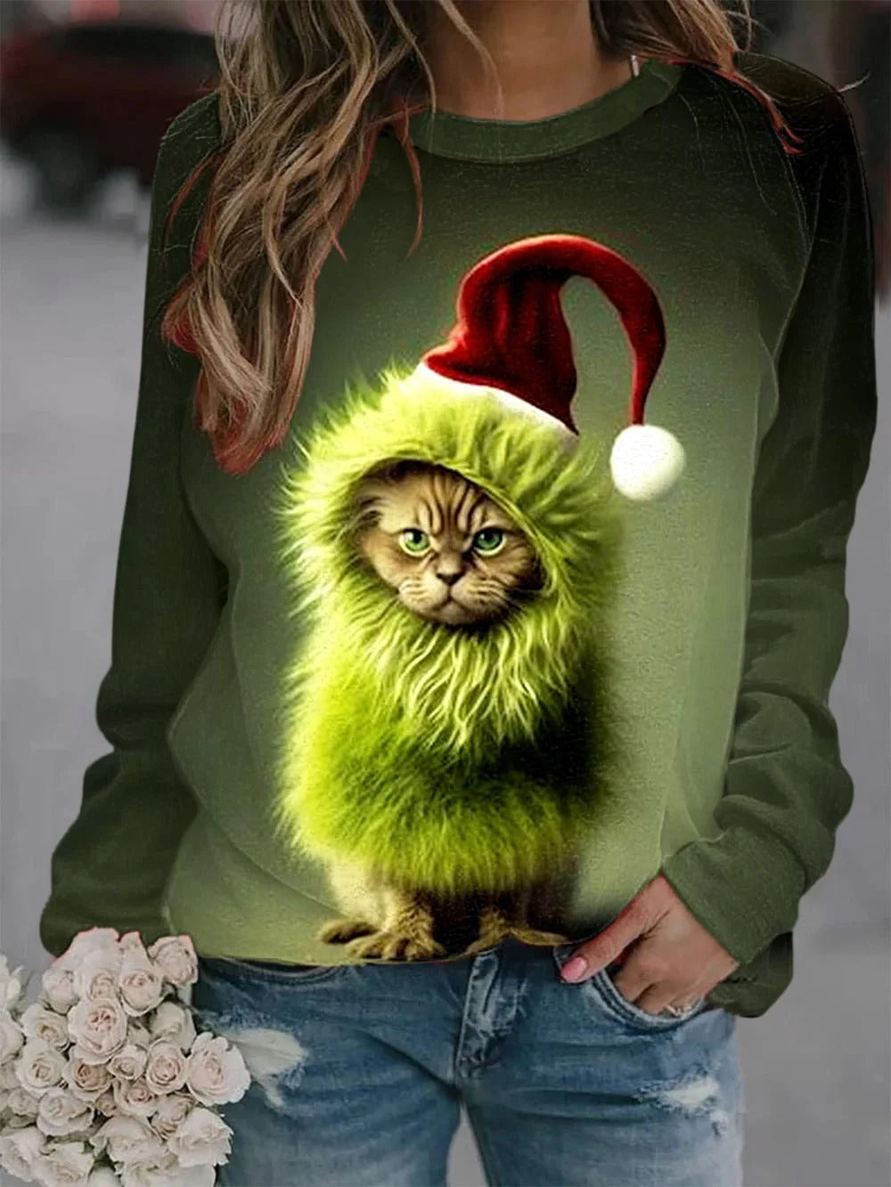 Women's Casual 3D Print Loose Pullover Sweater