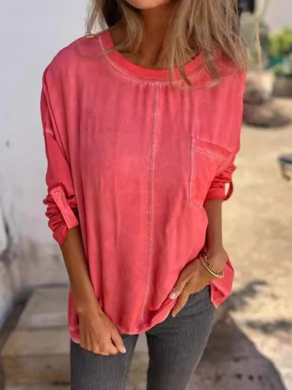 Women's Loose Pocket Pullover Long Sleeve Top