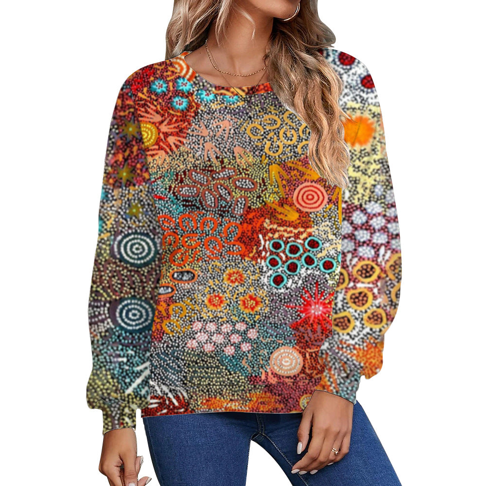 Women's Casual Fall Winter Printed Long Sleeve Round Neck Sweater