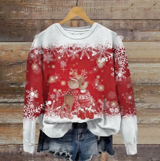 Women's Festive Holiday Print Crewneck Christmas Sweater