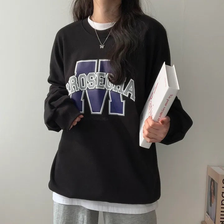 Korean Style Loose Sports Fleece Hoodie for Women