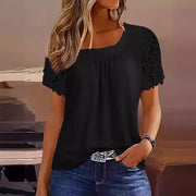 Trendy Lace-Cut Short Sleeve T-Shirt – 3D Pattern, Flattering Fit