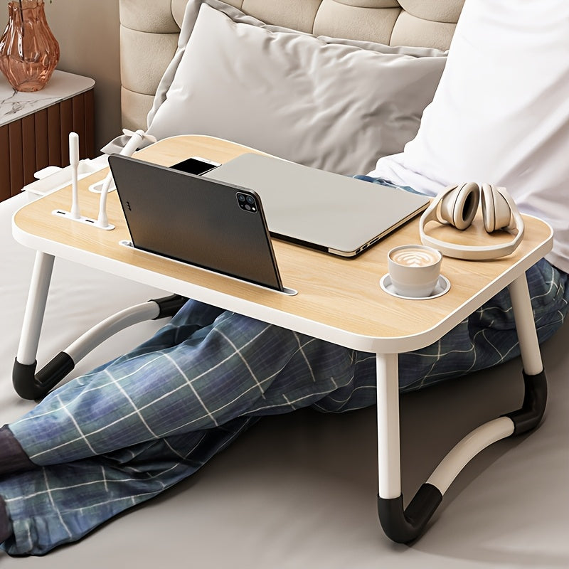Multifunctional Leg Rest Table With Cup Holder And Drawer, USB, Fan, Light - Portable Foldable Tray For Laptop, Breakfast In Bed, Reading And Writing On Sofa/Couch, Laptop Desk On Bed, School Supplies