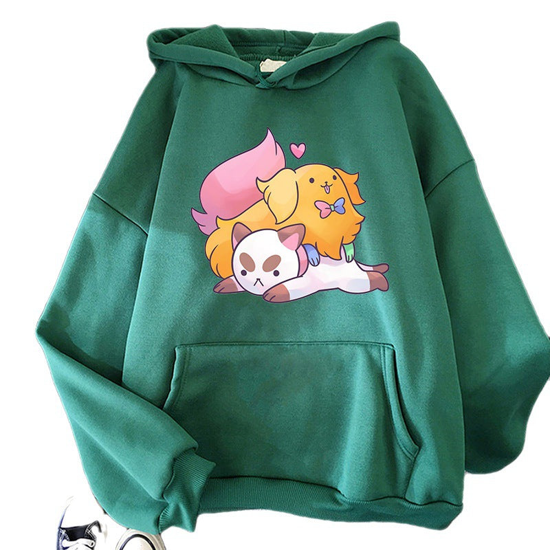 Cute Cartoon Cat & Puppy Graphic Pullover Sweater