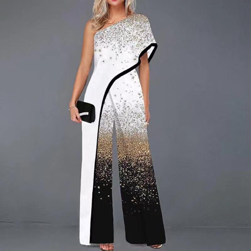 Women's Color Contrast Slimming Printed Jumpsuit