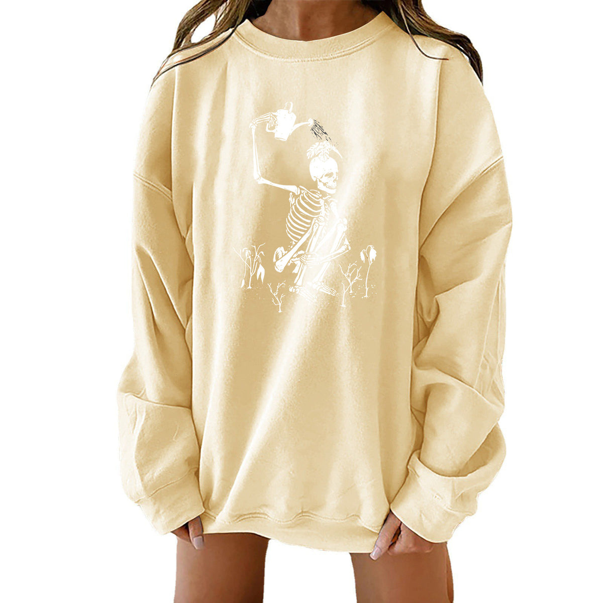 Spooky Chic Halloween Print Loose Crewneck Sweatshirt