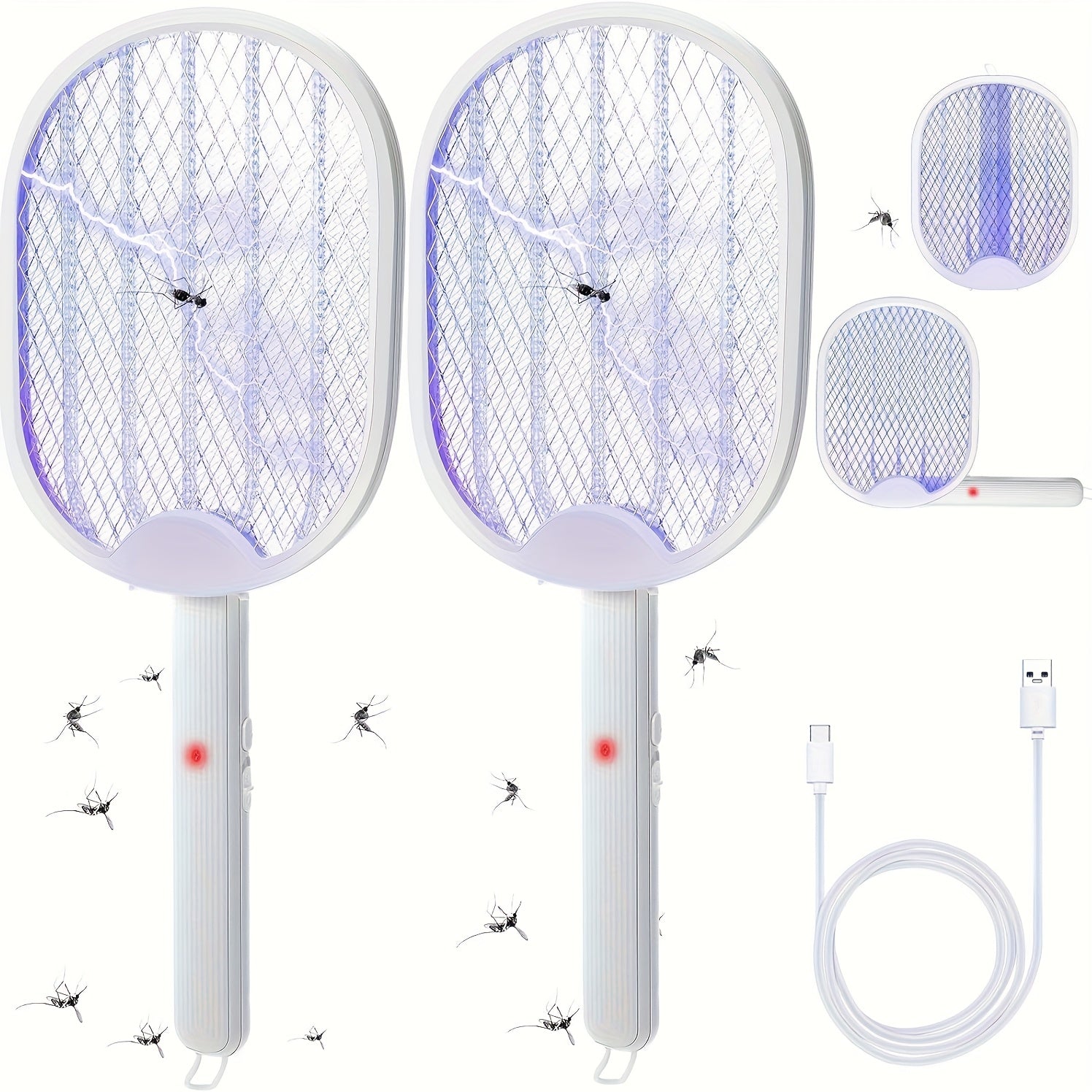 Foldable Oversized Mosquito Swatter with 180° Rotating Fold, Wall‑Mountable Design, Triple‑Layer Mesh and USB Charging