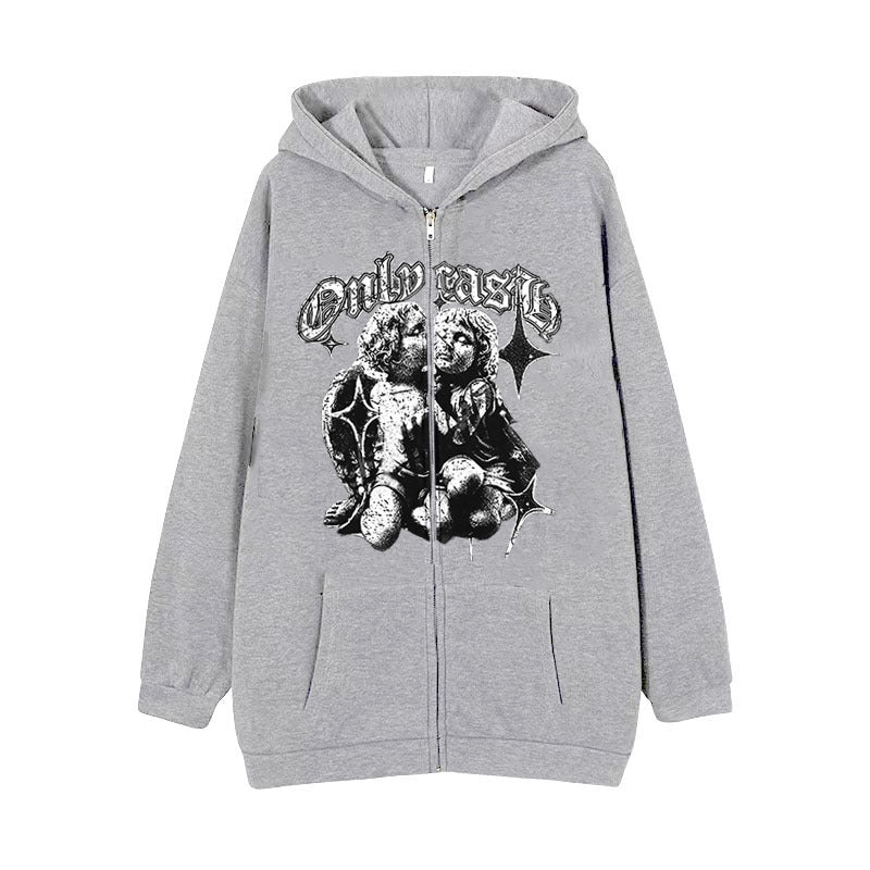 Women's Angel Wings Zip-Up Casual Streetwear Hoodie