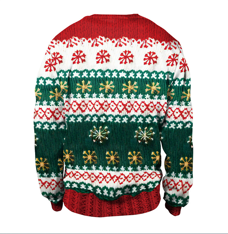 Festive Snowman Christmas Tree Print Crewneck Sweater