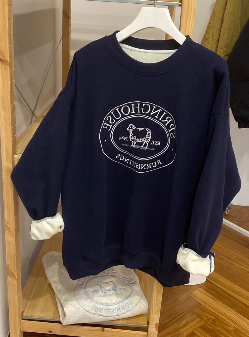 Cozy Embroidered Fleece Pullover Sweatshirt