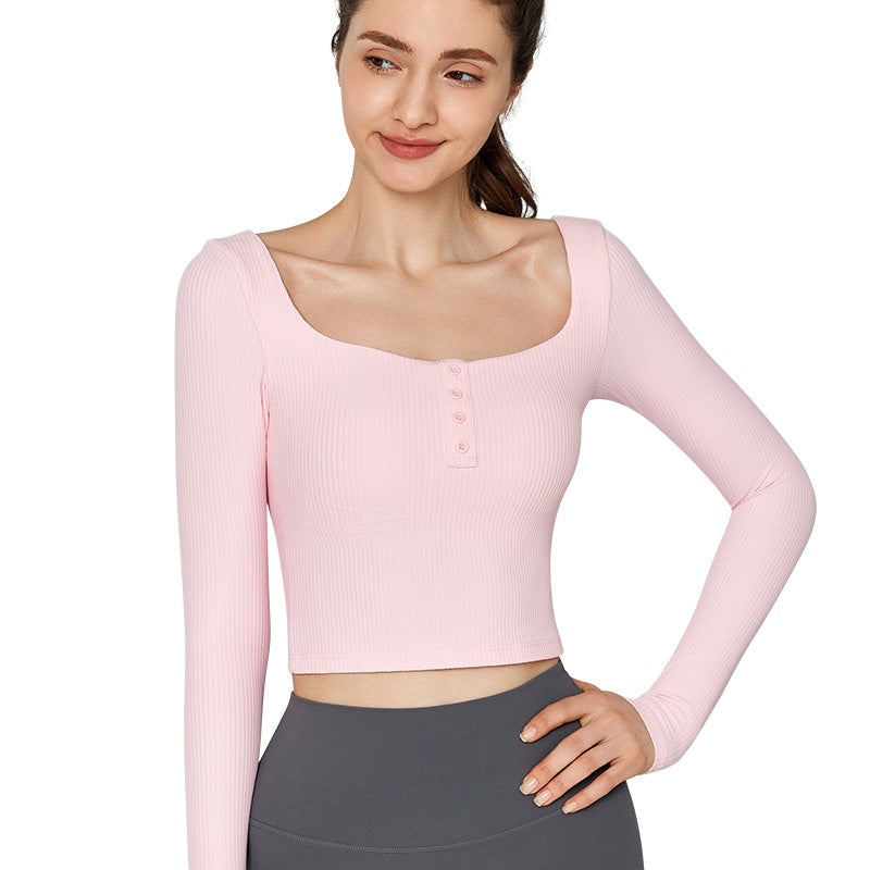 Women's Slim-Fit Long Sleeve Yoga & Pilates Top with Chest Pad