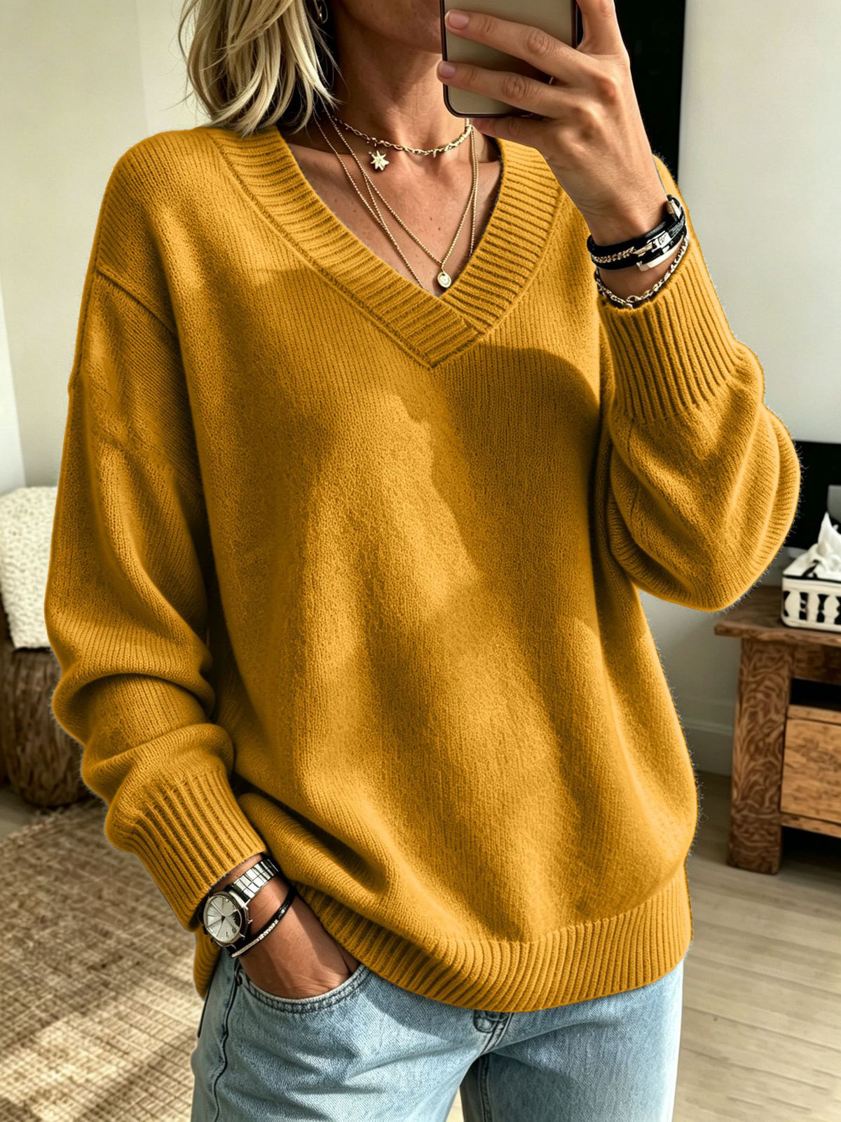 Everyday Casual Springautumn V-neck Sweater