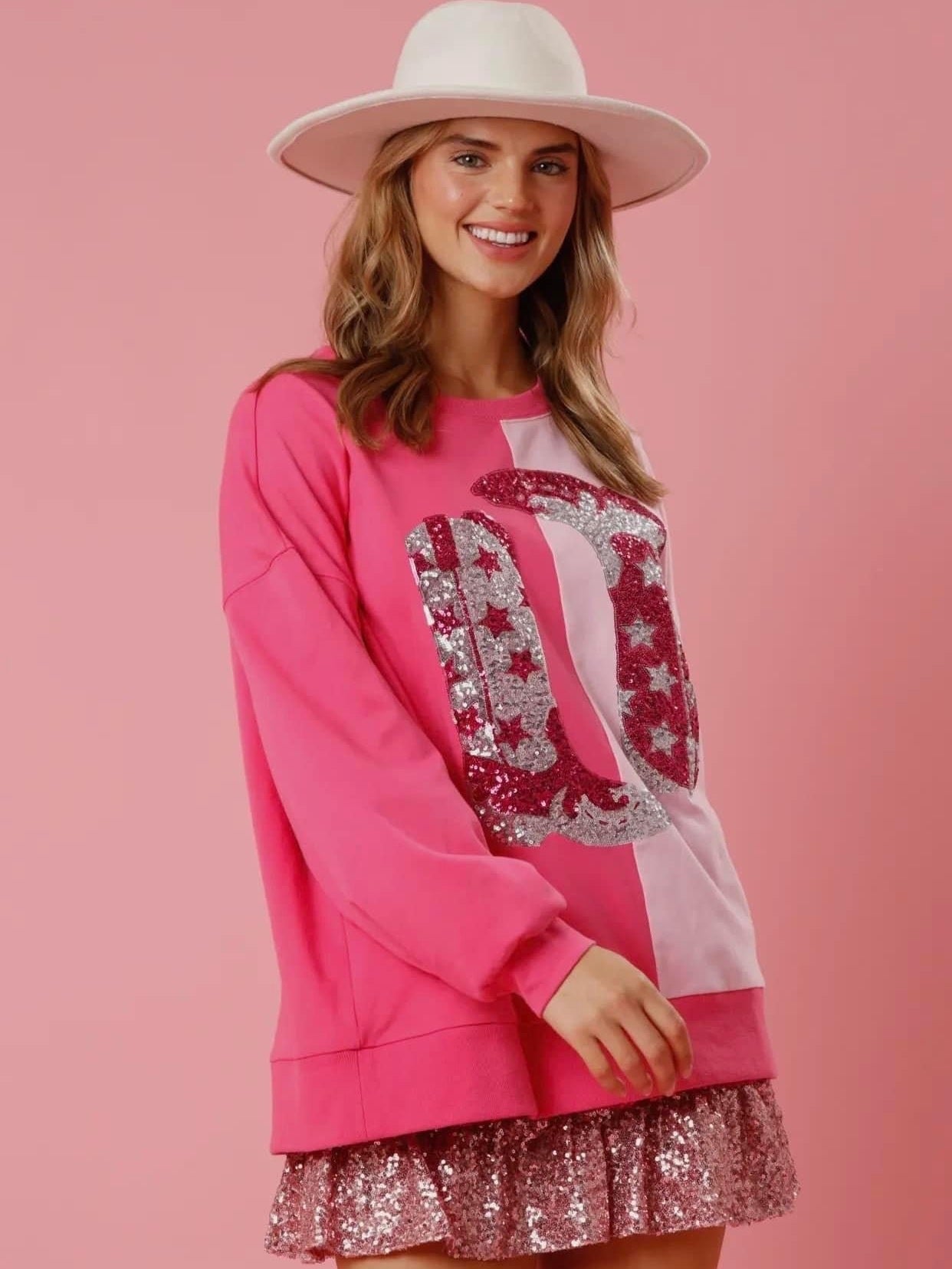 Women's Sequined Color-Block Long-Sleeve Sweater