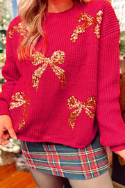 Women's Christmas Decorative Sequins Round Neck Sweater