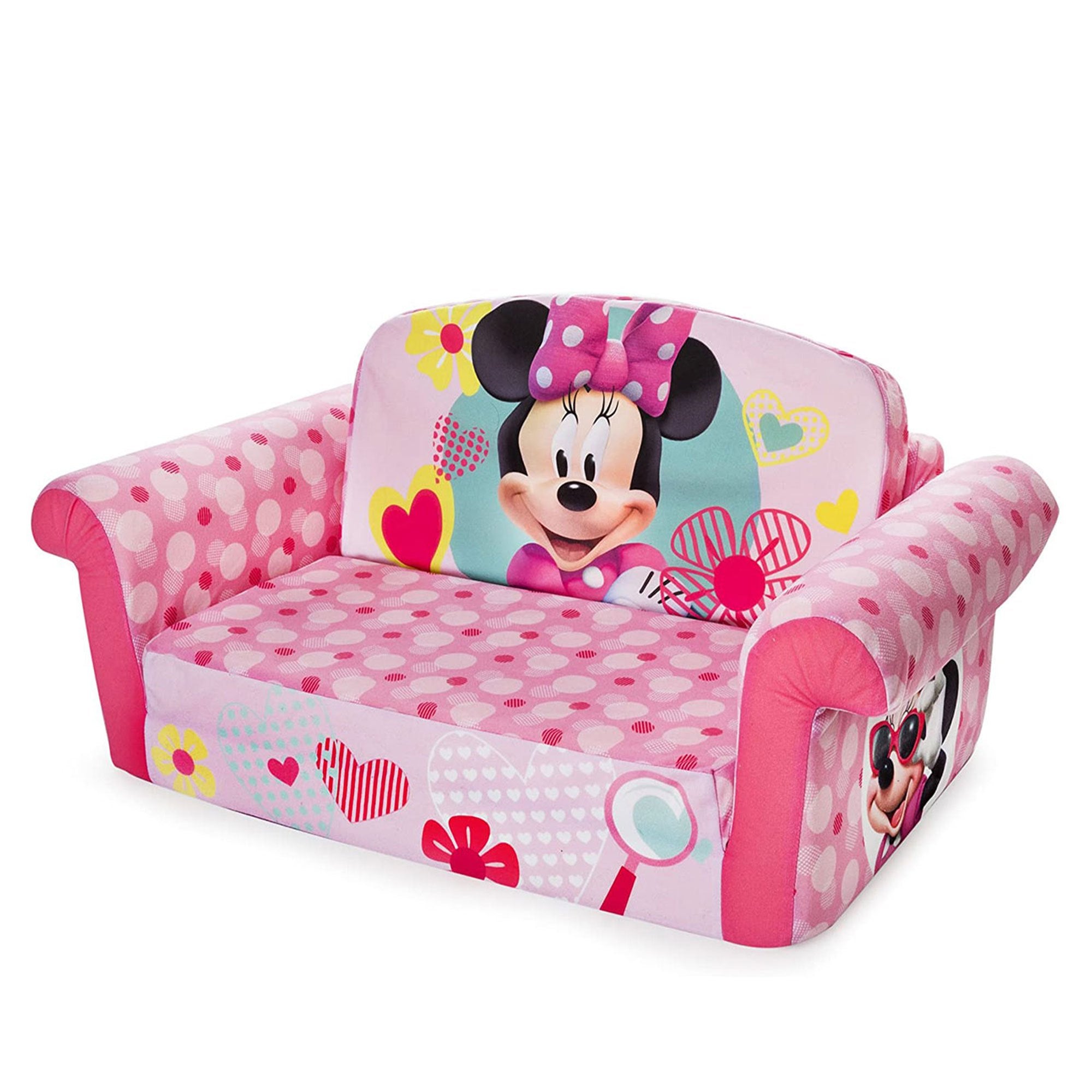 Marshmallow Furniture Kids Sofa, 2-in-1 Flip Open Foam Couch and Bed, Minnie Mouse