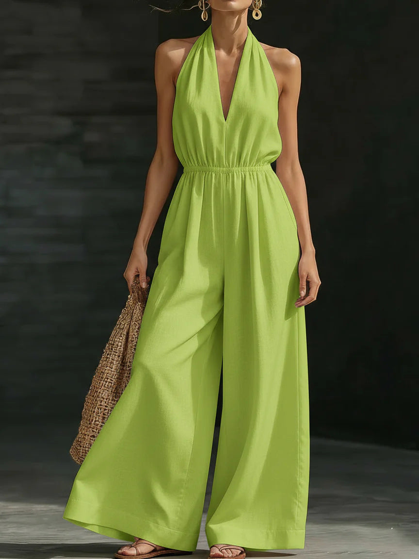 V-neck Halter Neck Jumpsuit For Women